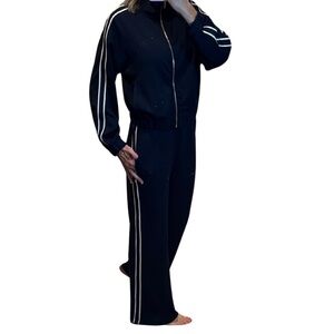 Elie Tahari Small Women's Black Track Suit with White Stripes